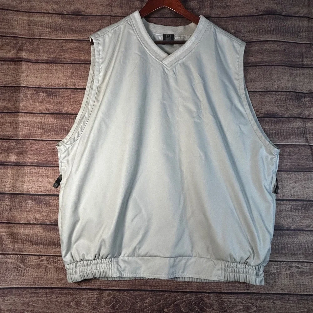 Nike Golf Mens XL Tan V-Neck Windbreaker Vest Pockets Sleeveless Pullover